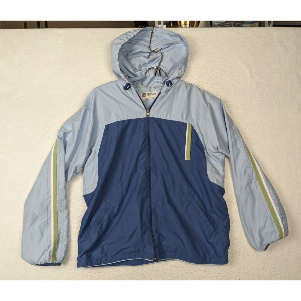 Wilson‎ Mens Hooded Windbreaker Jacket Medium Blue Polyester